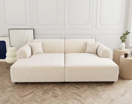 Canapé droit 4 places avec double méridienne assise profonde en velours texturé Aumance