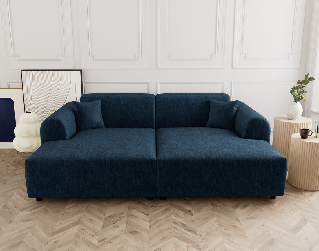 Canapé droit 4 places avec double méridienne assise profonde en velours texturé Aumance