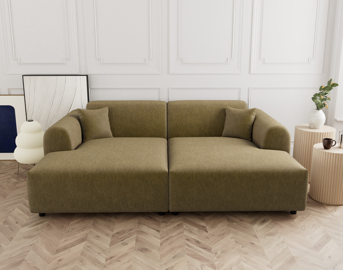 Canapé droit 4 places avec double méridienne assise profonde en velours texturé Aumance