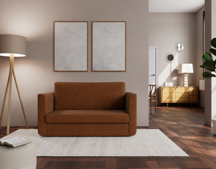 Canapé 2 places convertible déplimousse avec accoudoirs incurvés en tissu Isana