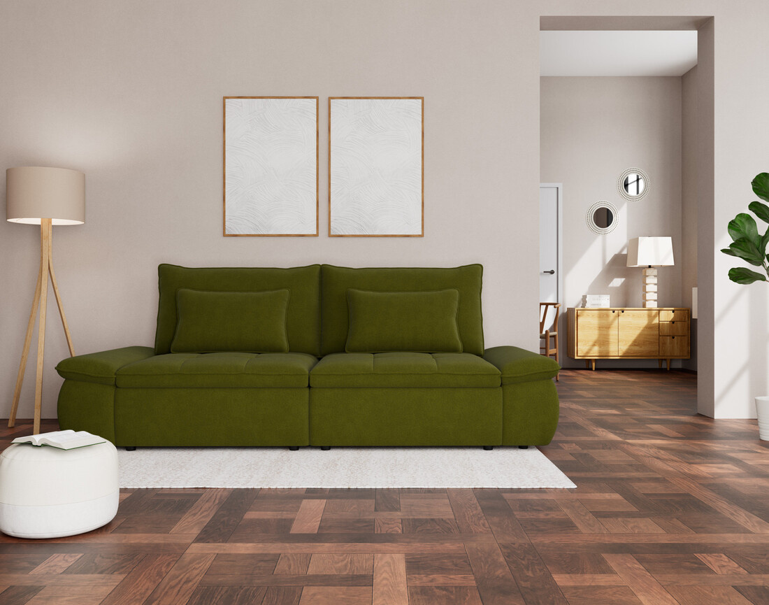 Canapé droit 3 places convertible avec coffre en tissu texturé Elvona