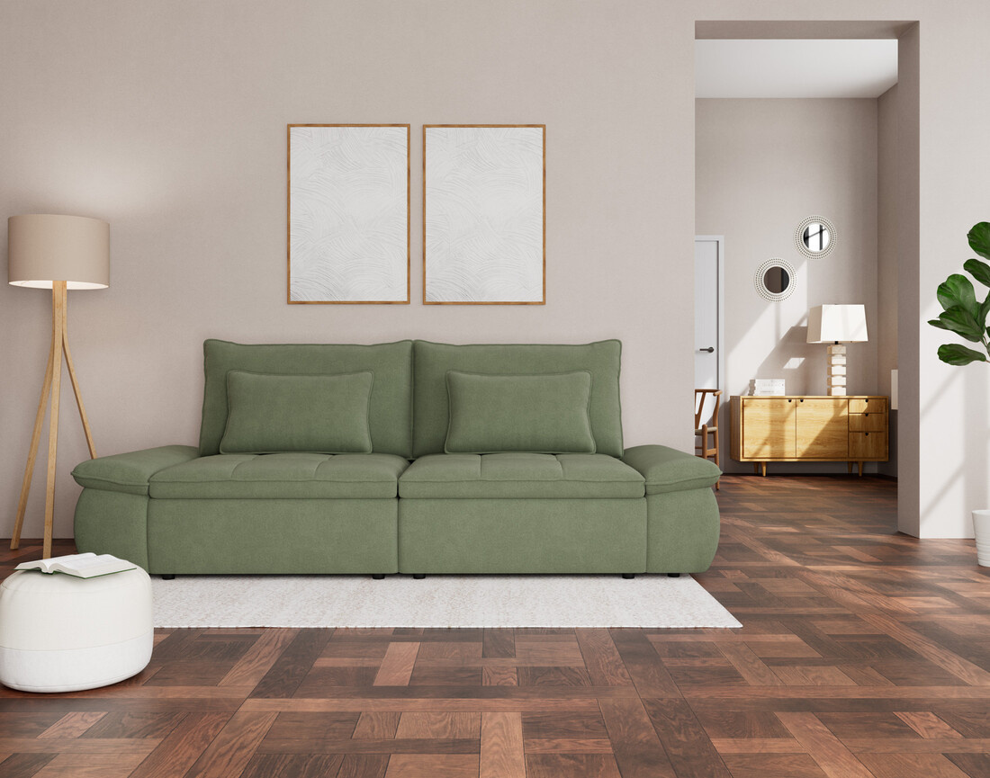 Canapé droit 3 places convertible avec coffre en tissu texturé Elvona