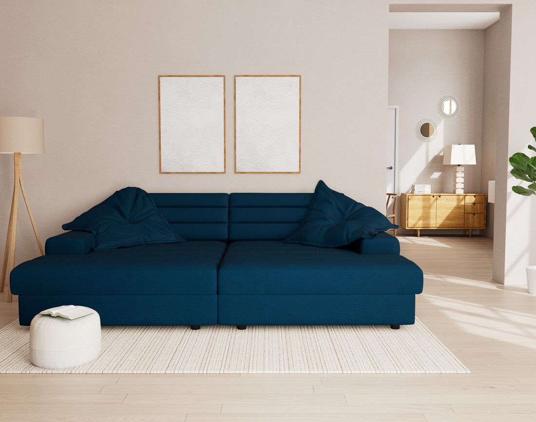 Canapé droit 4 places double méridienne assise profonde en tissu texturé Loredana