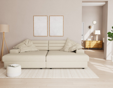 Canapé droit 4 places double méridienne assise profonde en tissu texturé Loredana