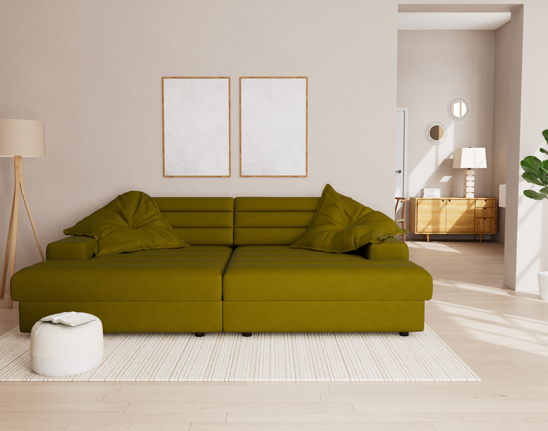 Canapé droit 4 places double méridienne assise profonde en tissu texturé Loredana