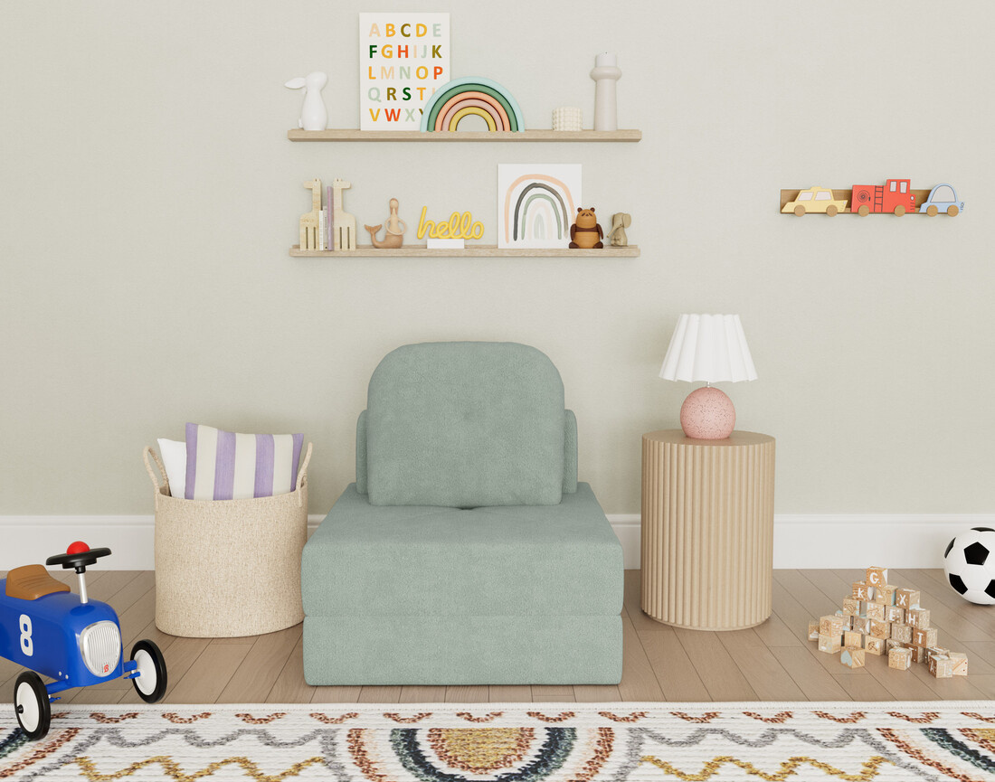 Fauteuil convertible déplimousse en tissu bouclette Edna