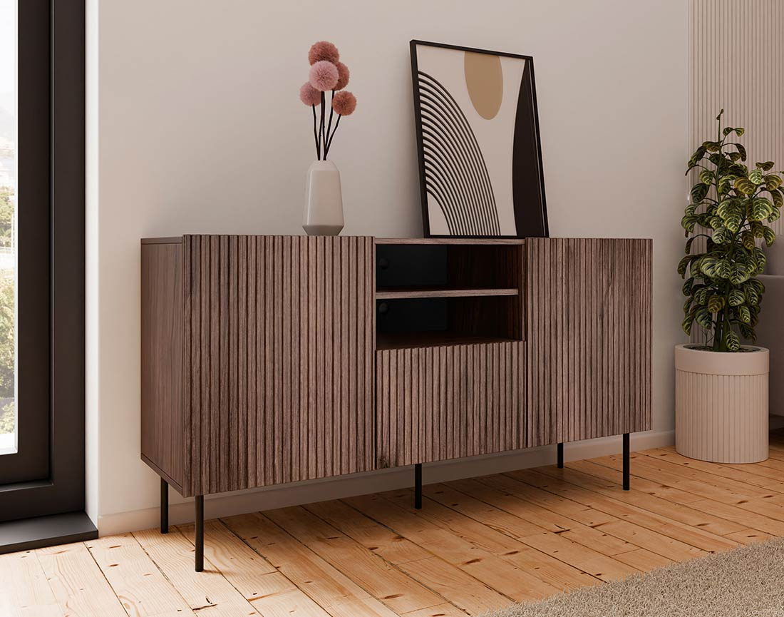 Buffet bas bois 2 portes, 2 niches et 1 tiroirs 150 cm Franco