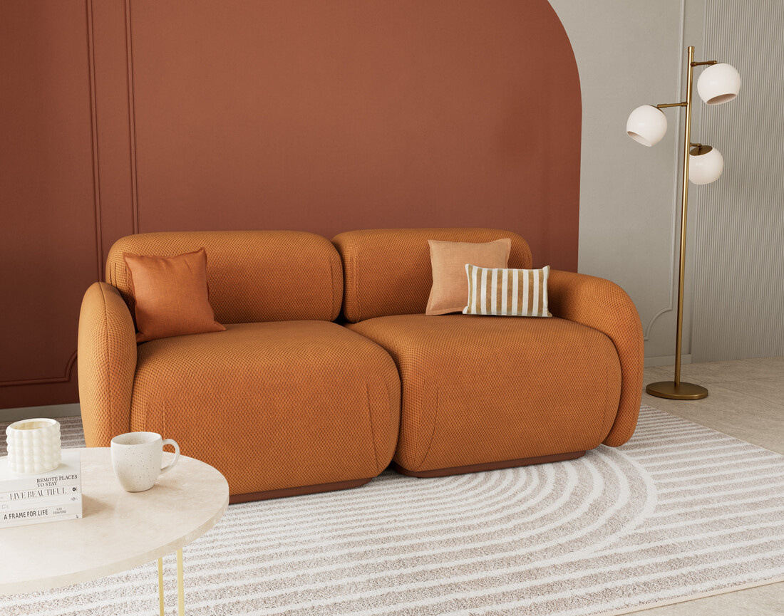 Canapé droit modulable 2 places en velours texturé Penelope