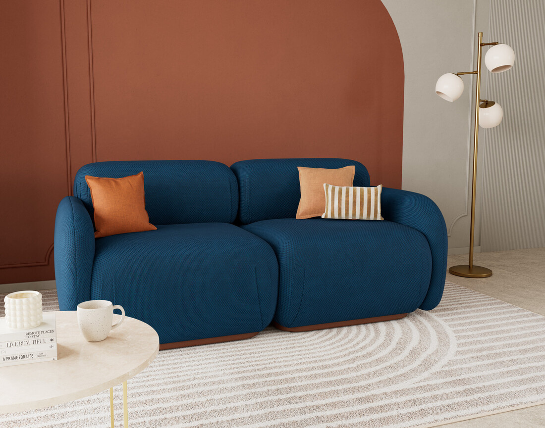 Canapé droit modulable 2 places en velours texturé Penelope