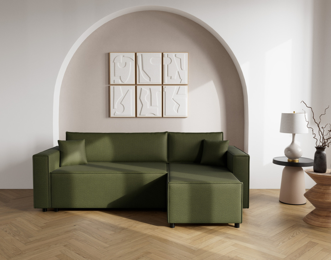 Canapé d'angle réversible 4 places convertible avec coffre en tissu texturé Jonas