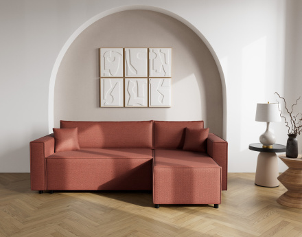 Canapé d'angle réversible 4 places convertible avec coffre en tissu texturé Jonas
