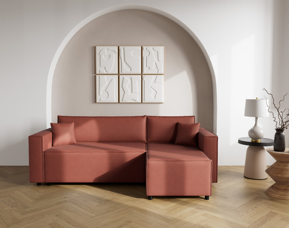 Canapé d'angle réversible 4 places convertible avec coffre en tissu texturé Jonas Canapé d'angle réversible 4 places convertible avec coffre en tissu texturé Jonas