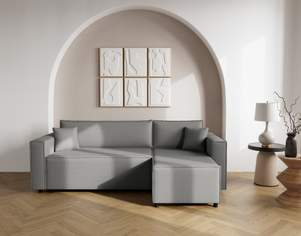 Canapé d'angle réversible 4 places convertible avec coffre en tissu texturé Jonas