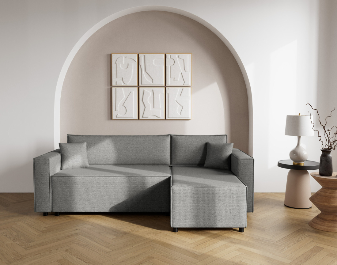 Canapé d'angle réversible 4 places convertible avec coffre en tissu texturé Jonas