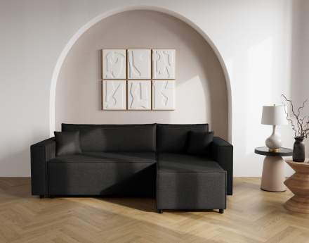 Canapé d'angle réversible 4 places convertible avec coffre en tissu texturé Jonas