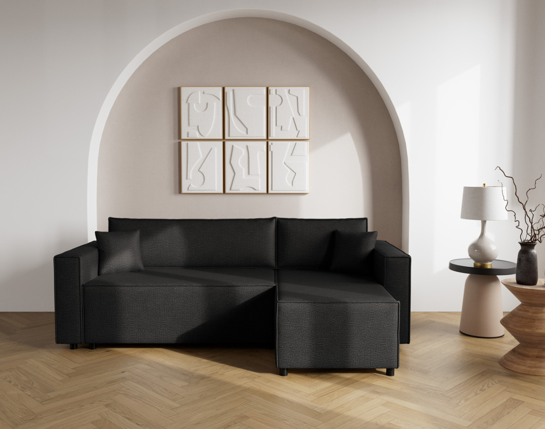 Canapé d'angle réversible 4 places convertible avec coffre en tissu texturé Jonas Canapé d'angle réversible 4 places convertible avec coffre en tissu texturé Jonas