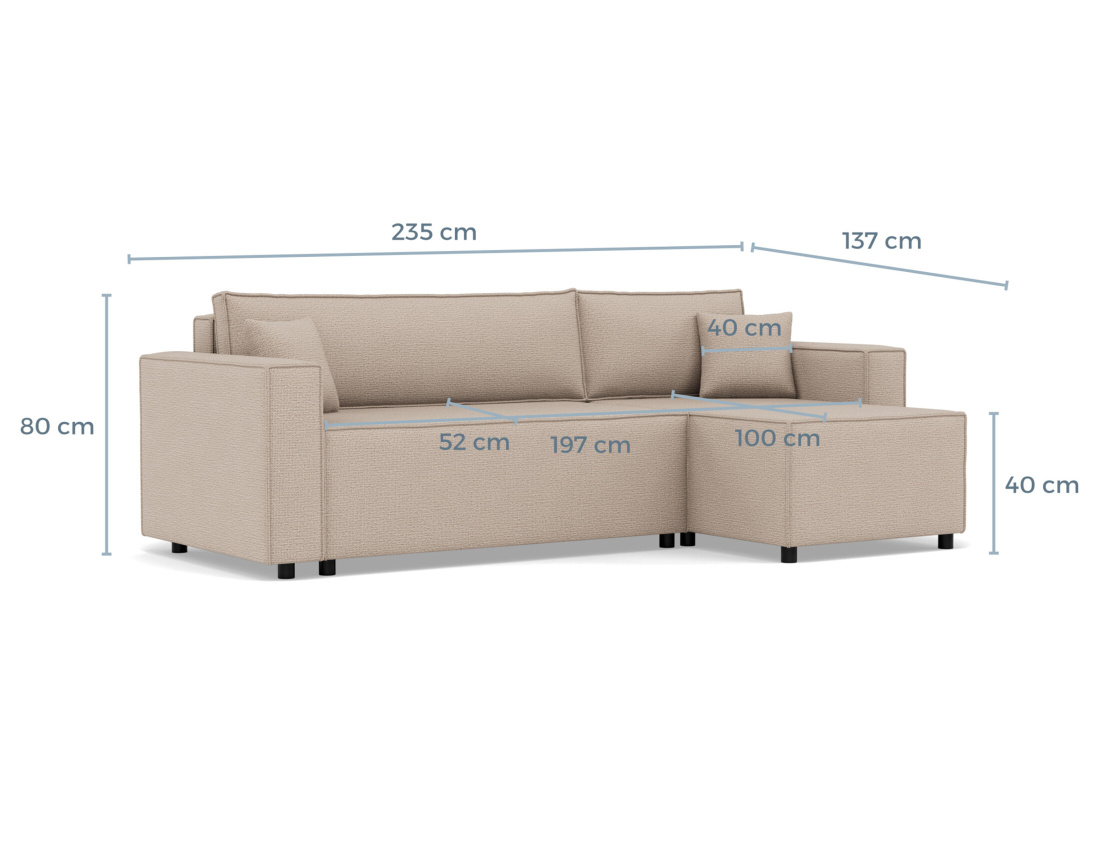 Canapé d'angle réversible 4 places convertible avec coffre en tissu texturé Jonas