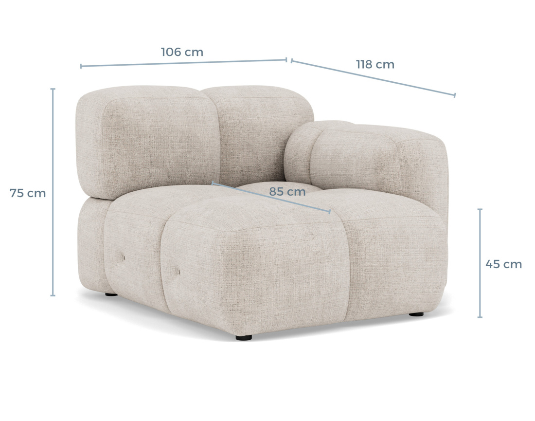 Module d'assise droit en velours texturé Grace