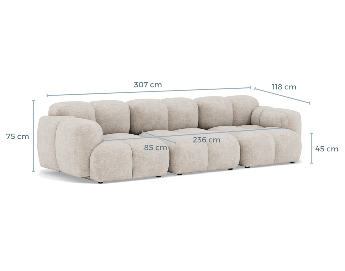 Canapé modulable 3 places en velours texturé Grace