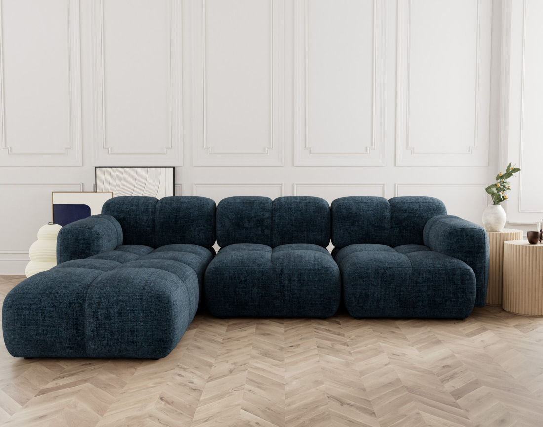 Canapé modulable d'angle réversible 4 places en velours texturé