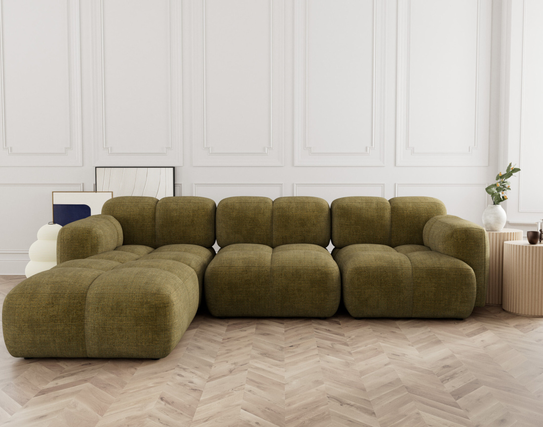 Canapé modulable d'angle réversible 4 places en velours texturé