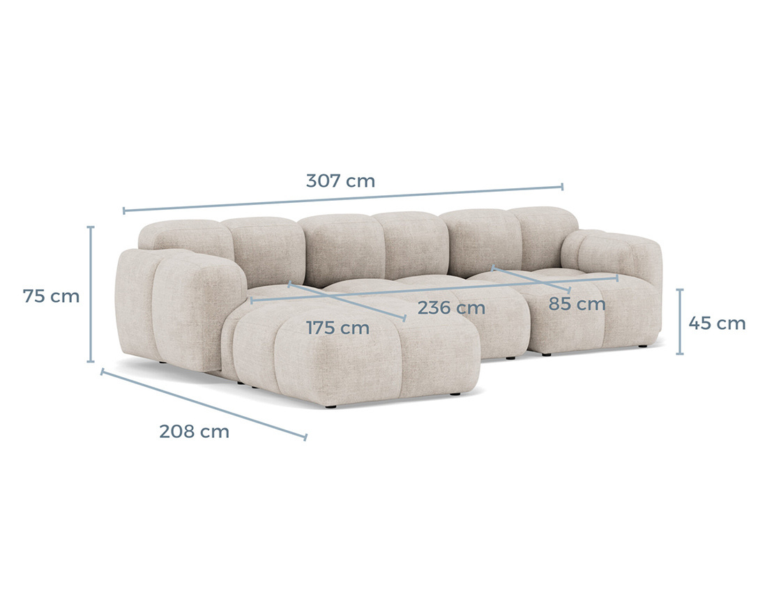 Canapé modulable d'angle réversible 4 places en velours texturé
