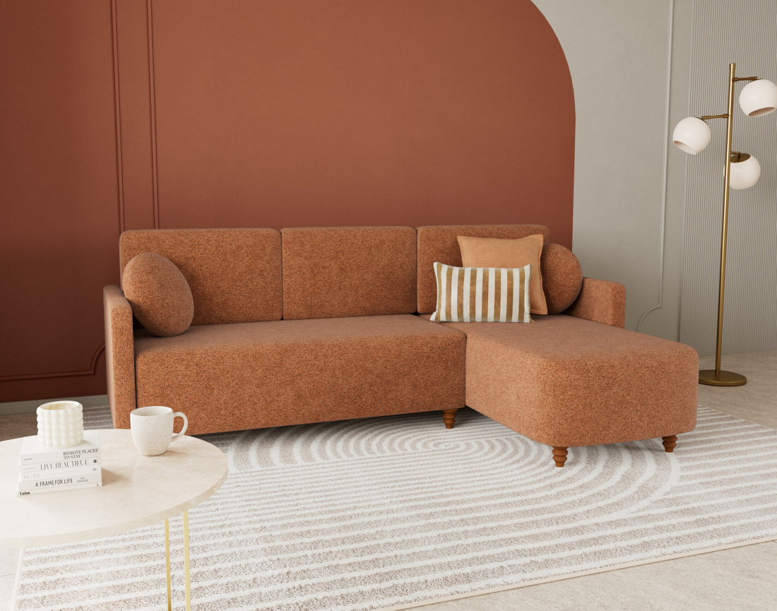 Canapé d'angle réversible 4 places convertible avec coffre en velours texturé Calypso