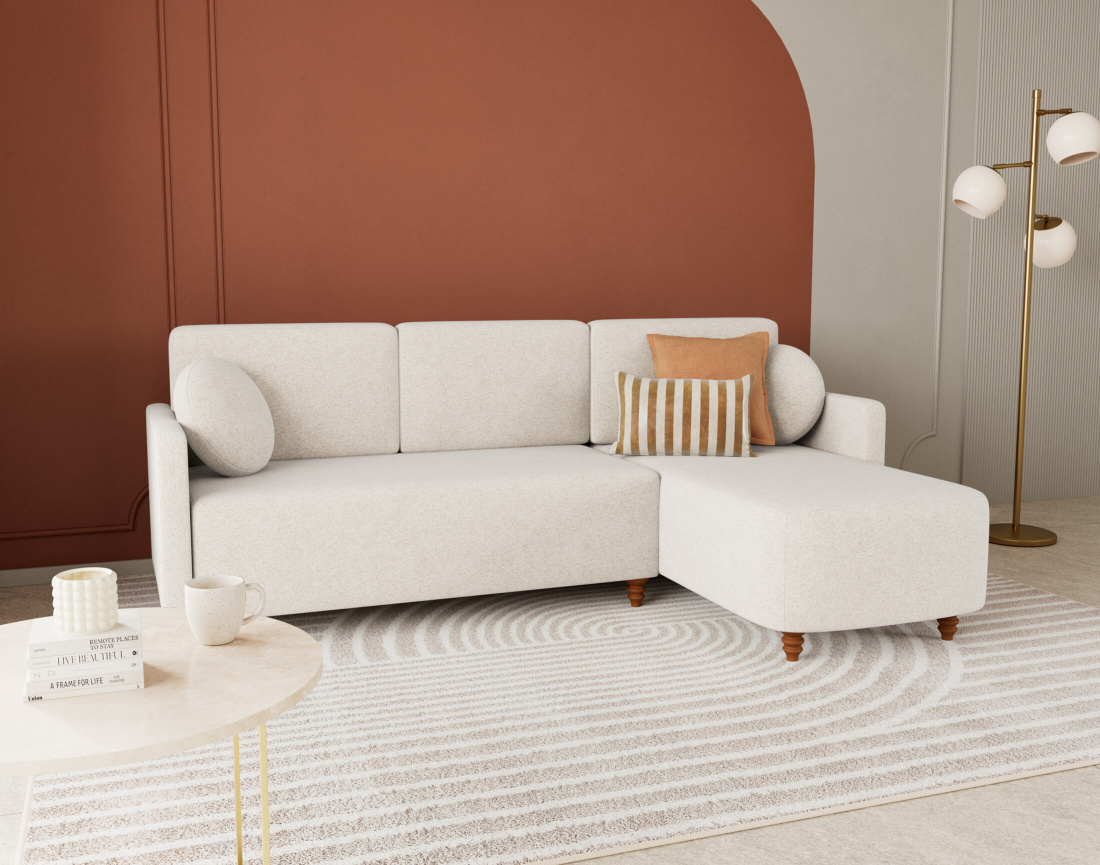 Canapé d'angle réversible 4 places convertible avec coffre en velours texturé Calypso Canapé d'angle réversible 4 places convertible avec coffre en velours texturé Calypso