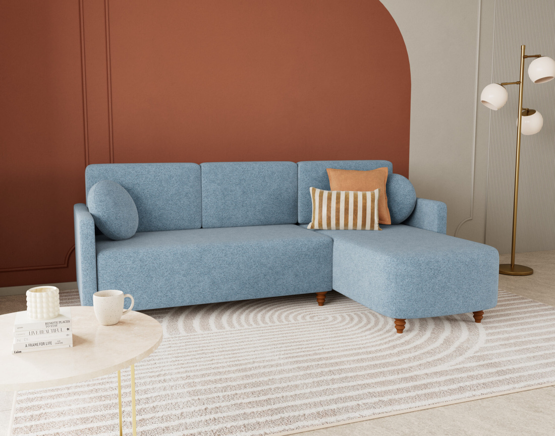 Canapé d'angle réversible 4 places convertible avec coffre en velours texturé Calypso