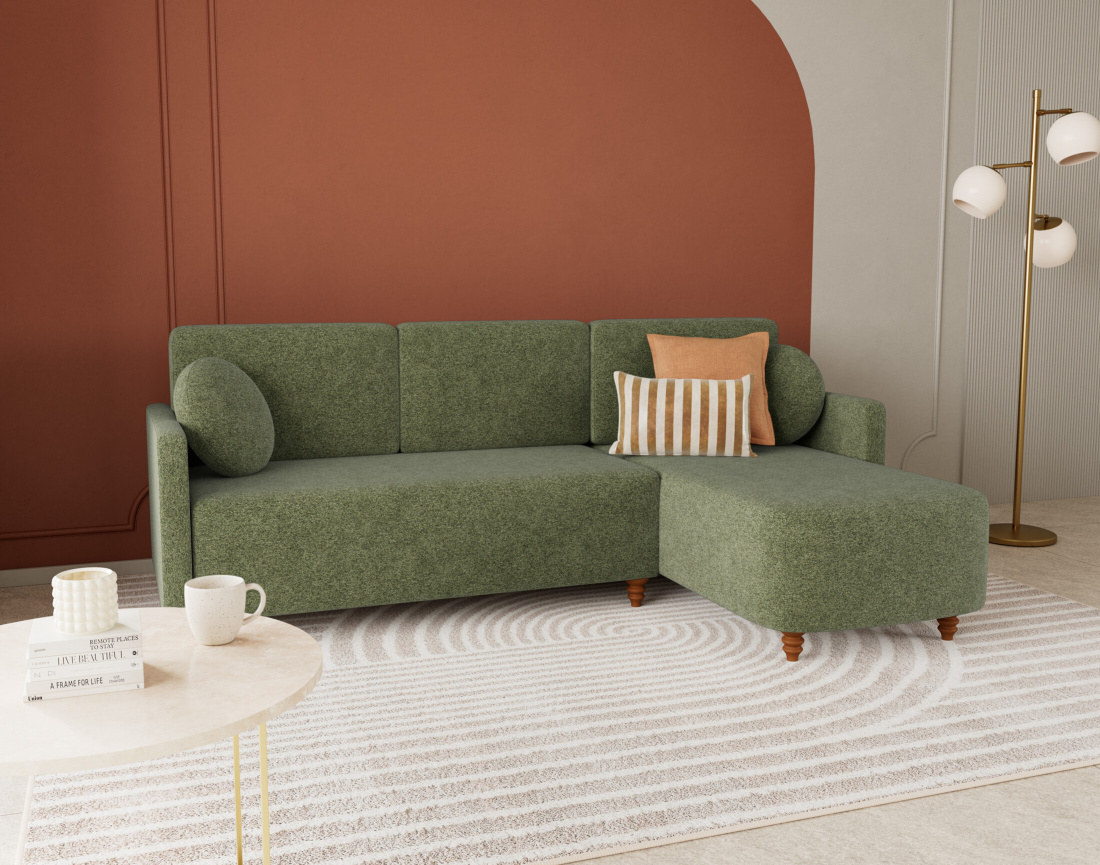 Canapé d'angle réversible 4 places convertible avec coffre en velours texturé Calypso