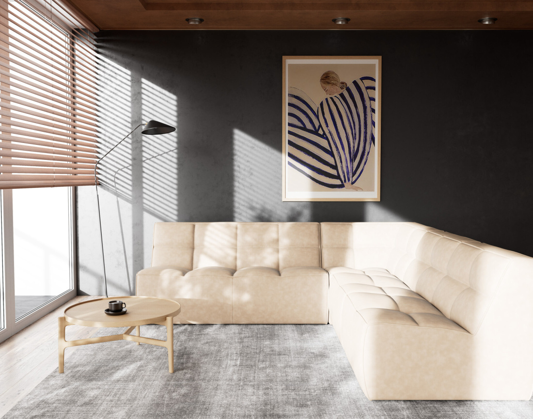 Canapé modulable d'angle réversible 5 places en simili Alya Canapé modulable d'angle réversible 5 places en simili Alya