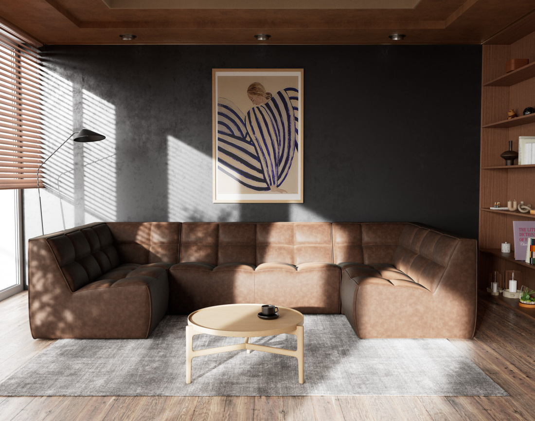 Canapé modulable panoramique 7 places en simili Alya