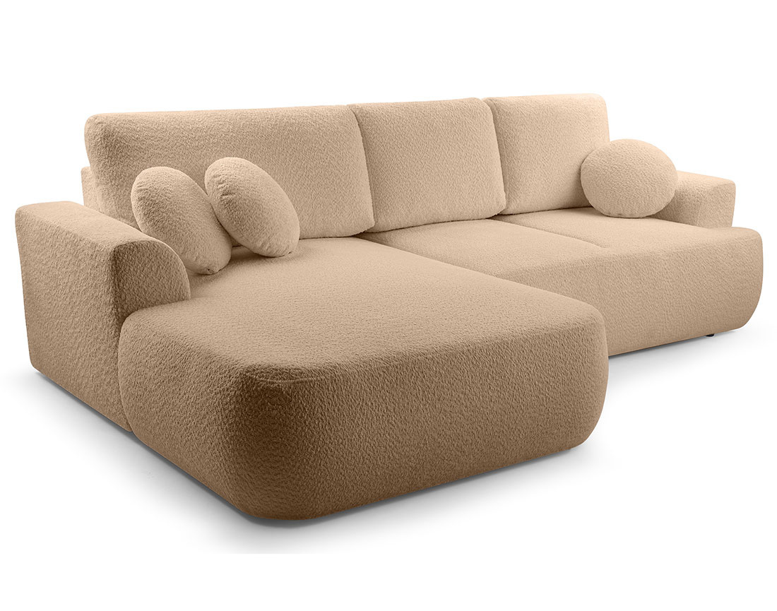 Canapé d'angle gauche 4 places convertible en tissu bouclette Candela