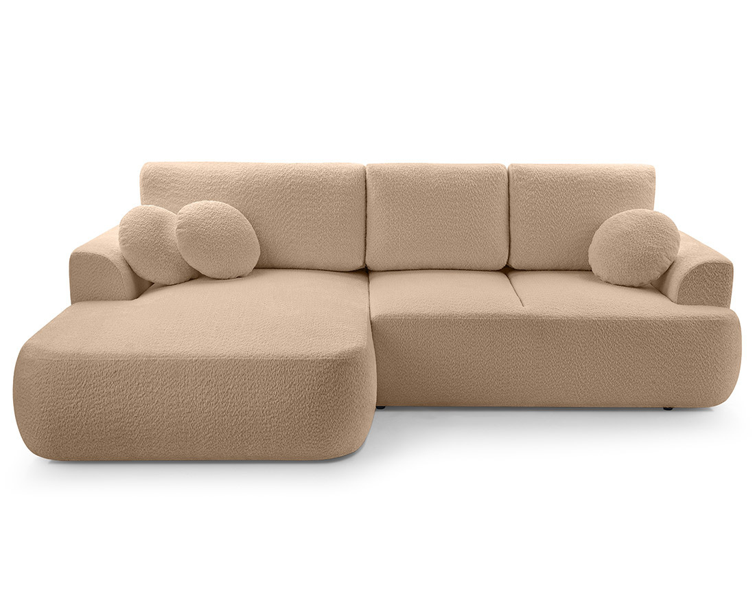 Canapé d'angle gauche 4 places convertible en tissu bouclette Candela