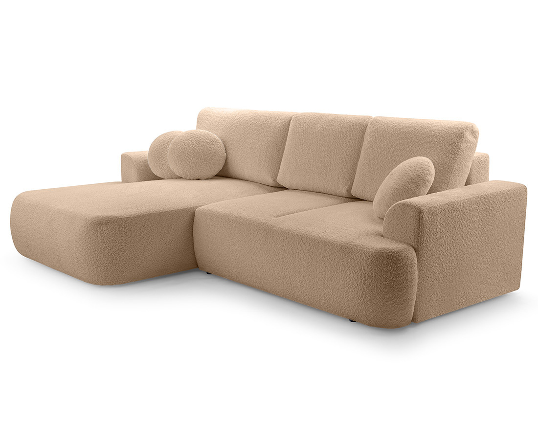 Canapé d'angle gauche 4 places convertible en tissu bouclette Candela