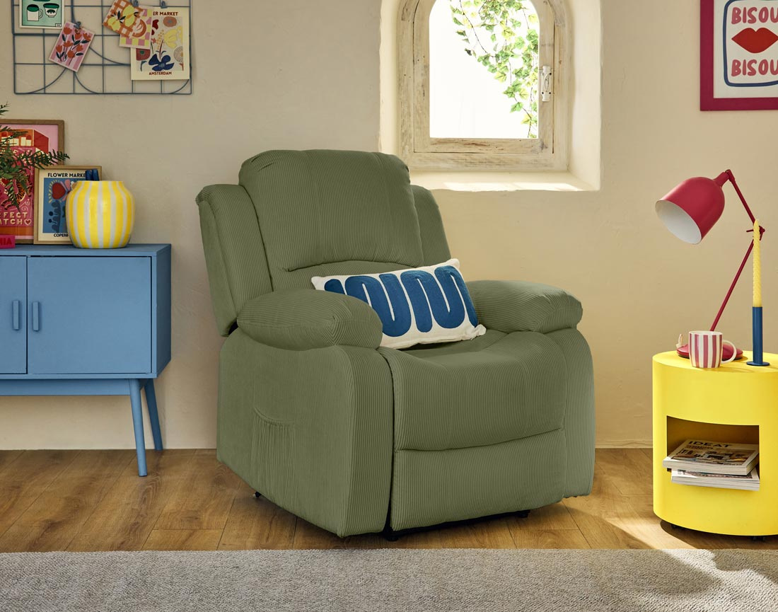 Fauteuil relax électrique en velours côtelé Armand