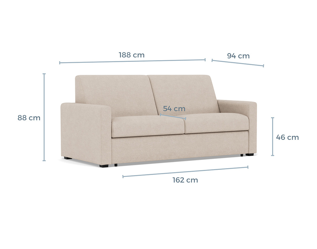 Canapé 3 places convertible couchage quotidien matelas 18 cm en tissu Julia