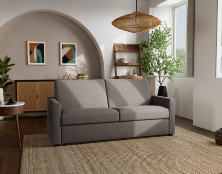 Canapé 3 places convertible couchage quotidien matelas 14 cm en tissu Julia