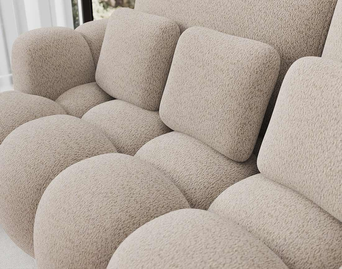 Canapé droit 3 places bubble convertible avec coffre en tissu bouclette Dorian