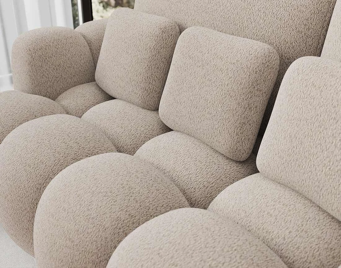 Canapé droit 3 places convertible avec coffre en tissu bouclette Dorian