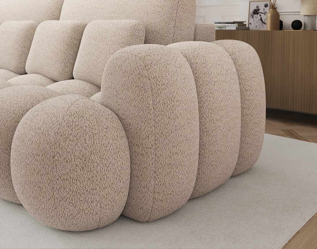 Canapé droit 3 places bubble convertible avec coffre en tissu bouclette Dorian