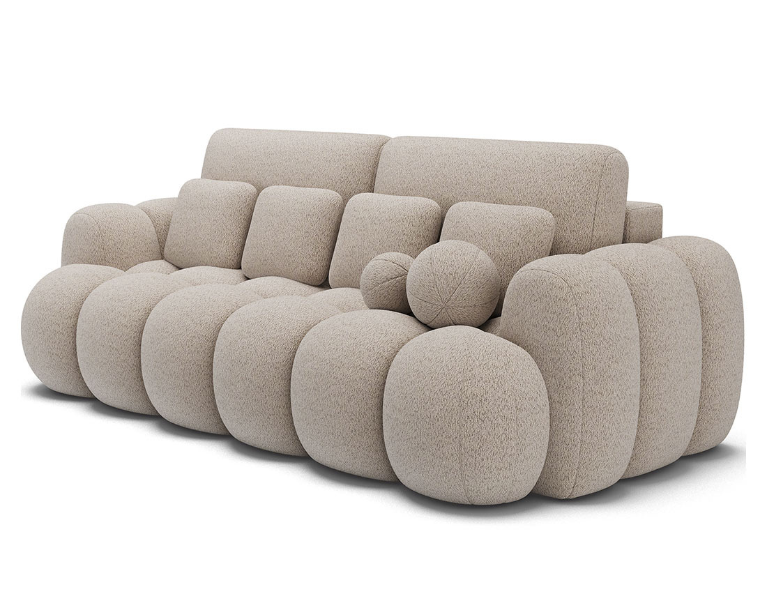 Canapé droit 3 places bubble convertible avec coffre en tissu bouclette Dorian