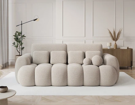 Canapé droit 3 places convertible avec coffre en tissu bouclette Dorian