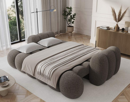 Canapé droit 3 places convertible avec coffre en tissu bouclette Dorian