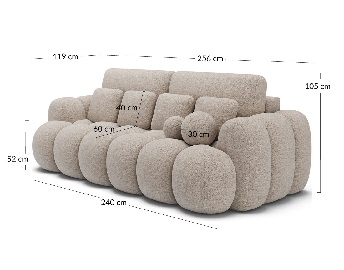 Canapé droit 3 places bubble convertible avec coffre en tissu bouclette Dorian