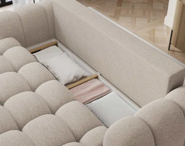 Canapé droit 3 places convertible avec coffre en tissu bouclette Dorian