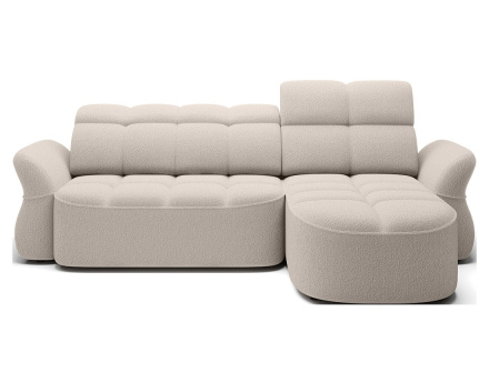 Canapé d'angle droit 4 places convertible électrique avec coffre et têtières réglables en tissu bouclette Brume