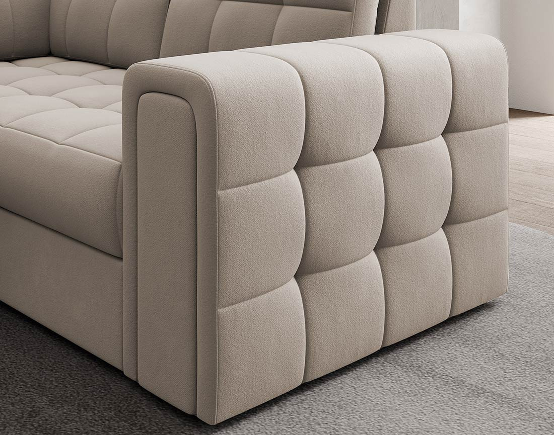 Canapé panoramique d'angle droit 7 places convertible avec coffre en velours Nappa