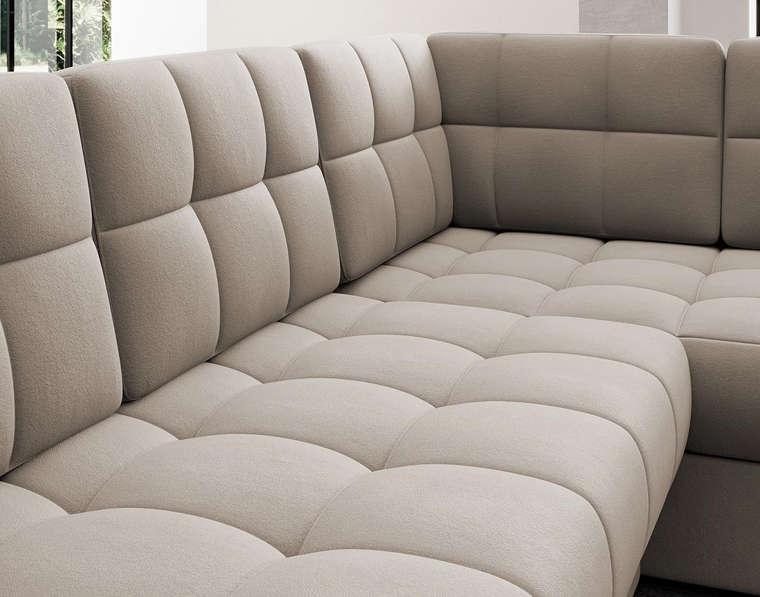 Canapé panoramique d'angle droit 7 places convertible avec coffre en velours Nappa