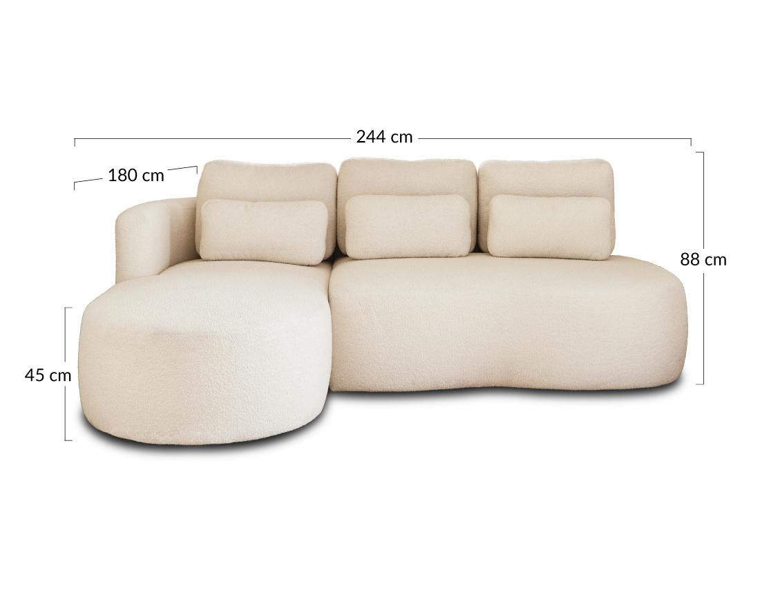 Canapé d'angle gauche 4 places convertible avec coffre en tissu bouclette Mahina